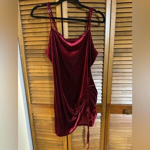 SHEIN Deep Red Velvet Side Ruched Stretchy Dress 4X